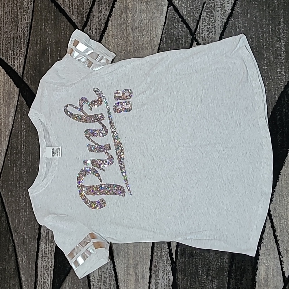 VINTAGE VS PINK CAMPUS FIT IRIDESCENT SEQUINS SILVER SHINE TEE-SHIRT